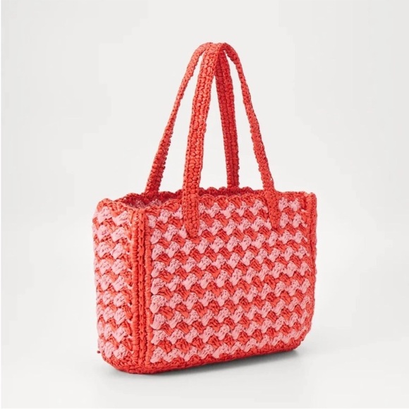 ♠️kate spade High Tide Striped Crochet Raffia Medium Beach Tote Bag, Ladybug NWT - Picture 4 of 8